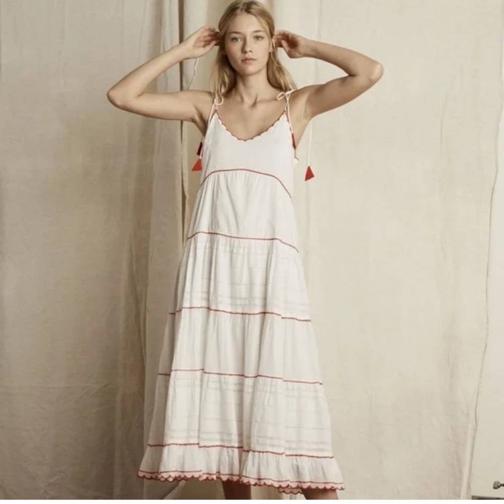 Velvet by Graham & Spencer White Maxi Dress with Red Trim Accents